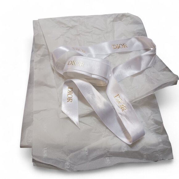 Dior White 80" Ribbon w/ Gold Lettering + Dior Tissue Paper Set - Picture 1 of 4